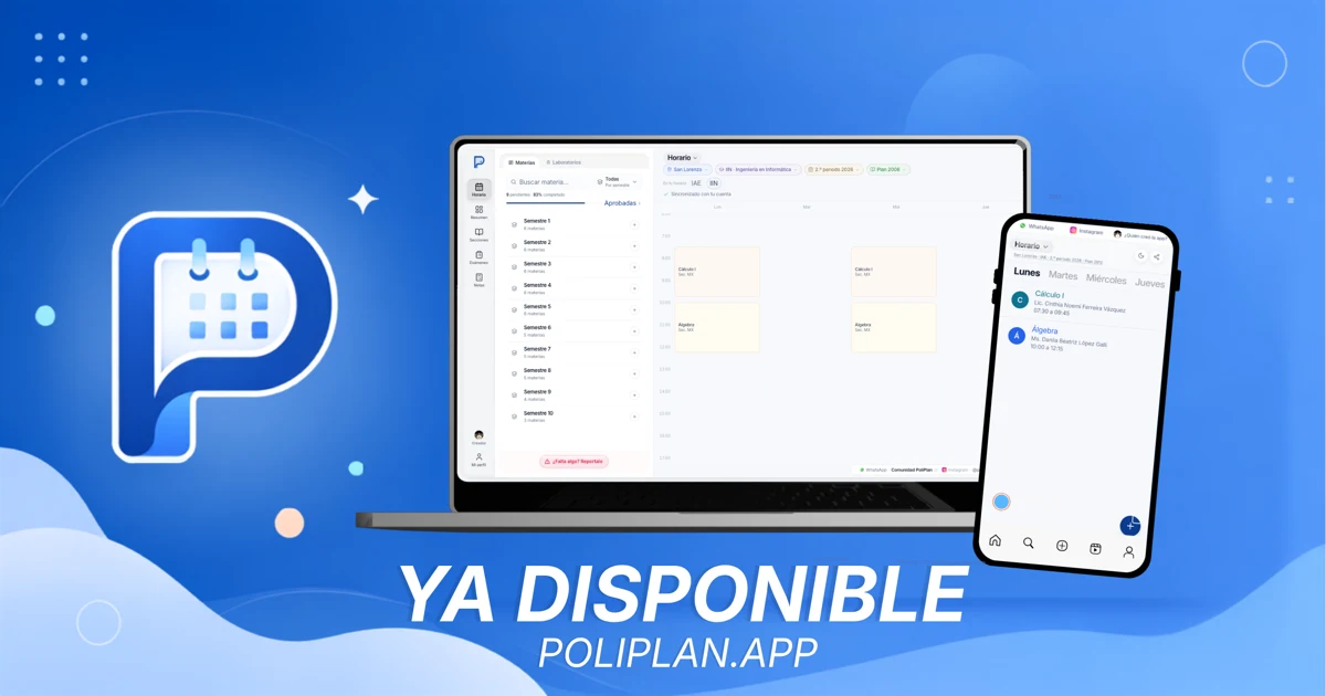 Portada PoliPlan: app en laptop y celular