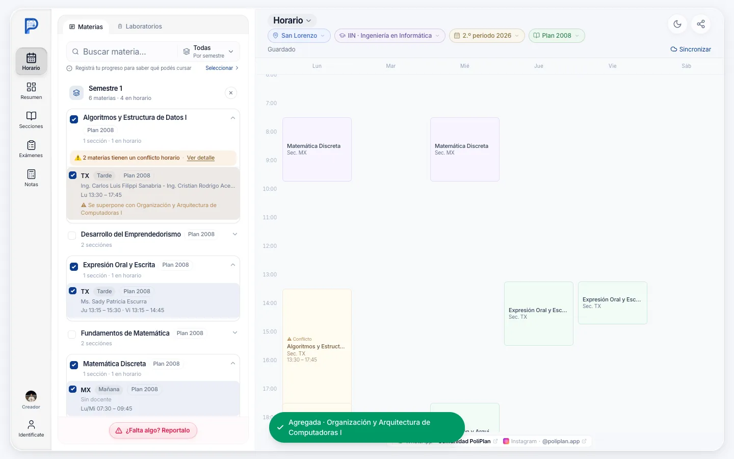 Detección de cruces de horario