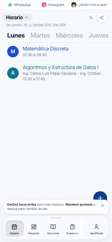 Horario en celular