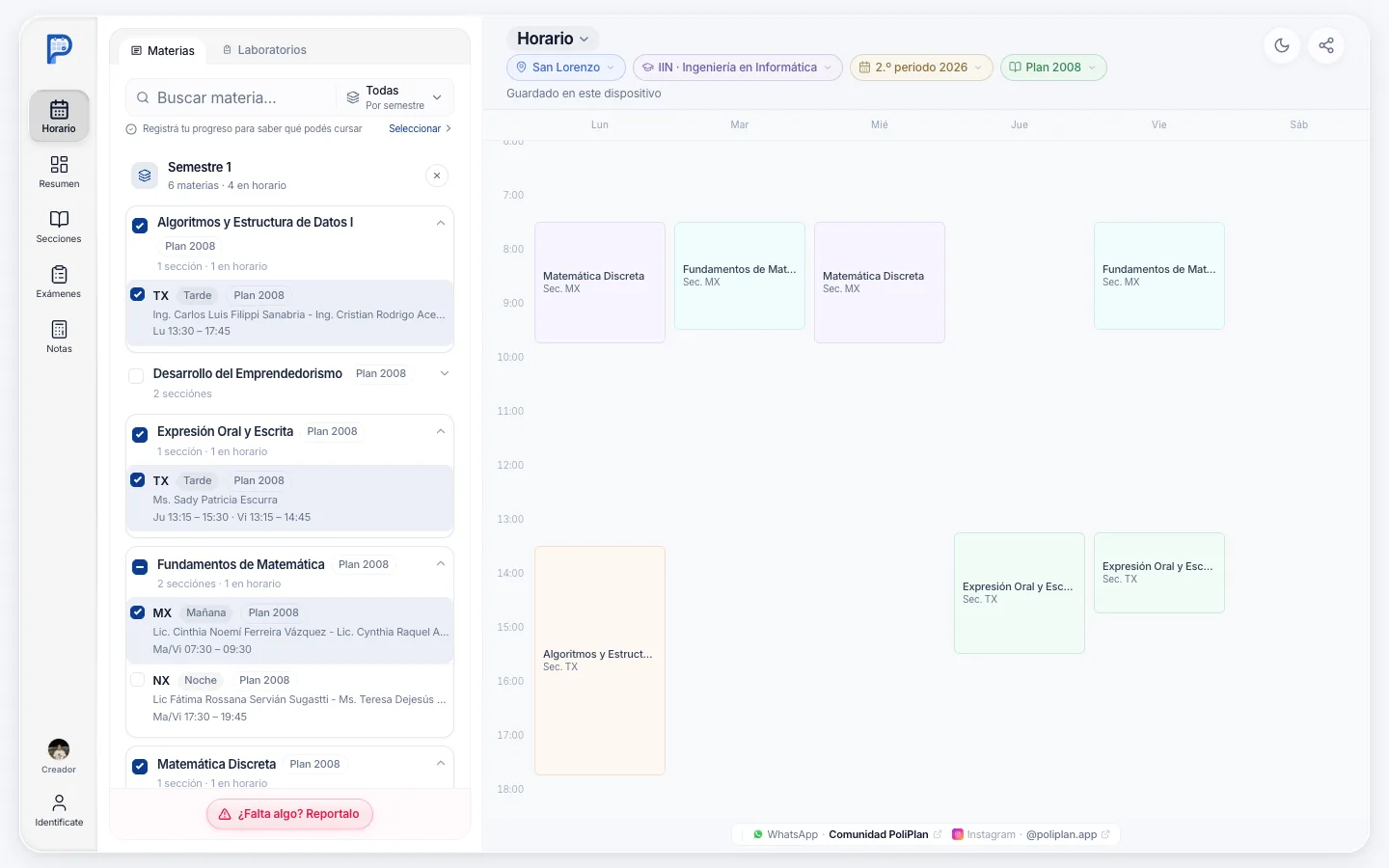 Grilla de horario semanal