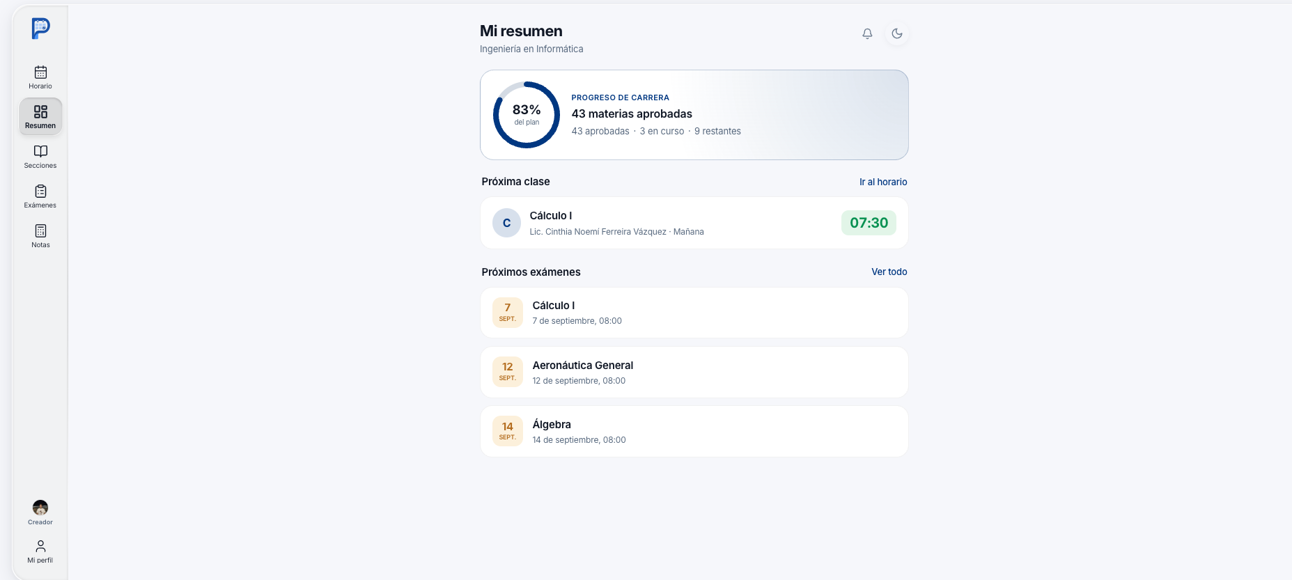 Próximos exámenes